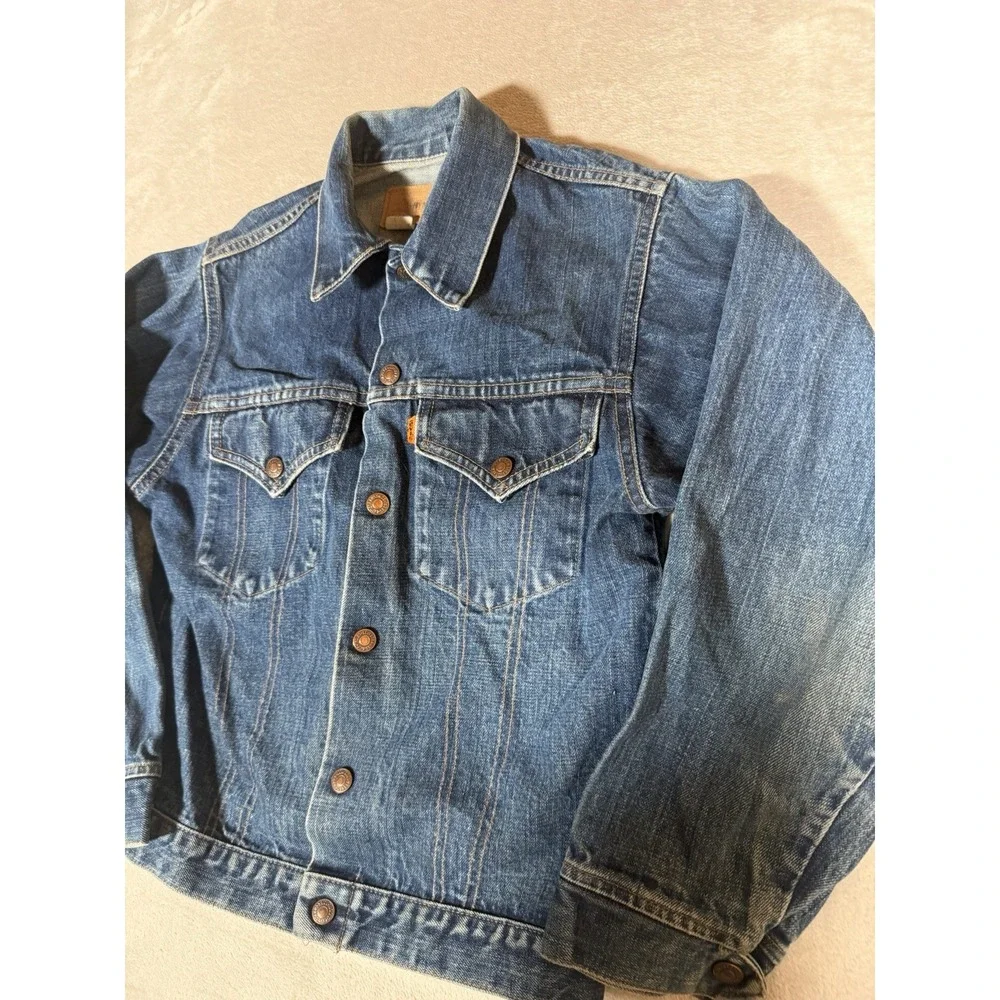 Vintage Levis Orange Tab Denim Trucker Jacket USA 70505-0217 Boys 18 Fits XS